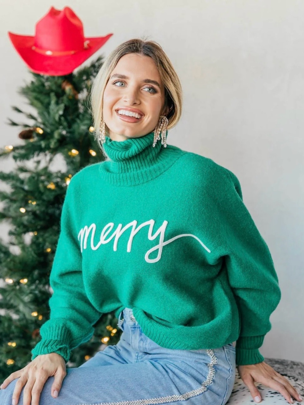 New Merry Green Christmas Oversized Turtleneck Sweater S